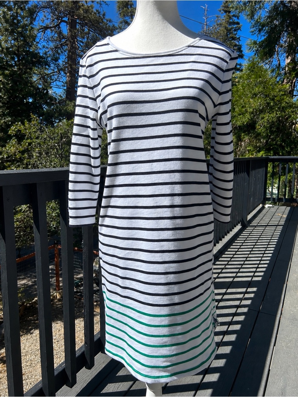Heyton Striped Shift Dress Womens M Medium Navy White Green 3/4 Sleeve